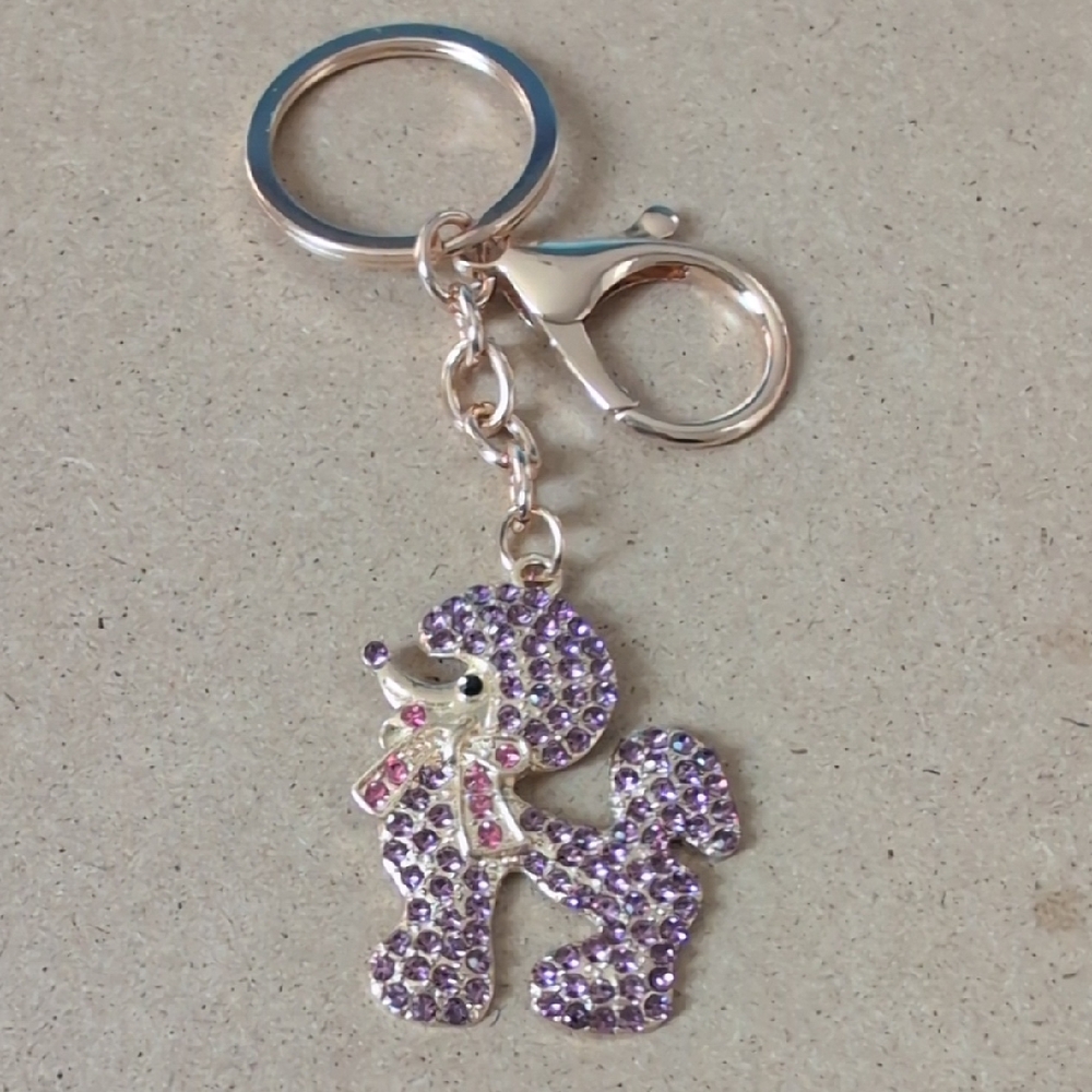 Glittering Purple Poodle Keychain Bag Charm